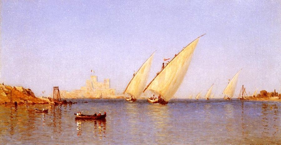 Sanford Robinson Gifford Fishing Boats Coming into Brindisi Harbor